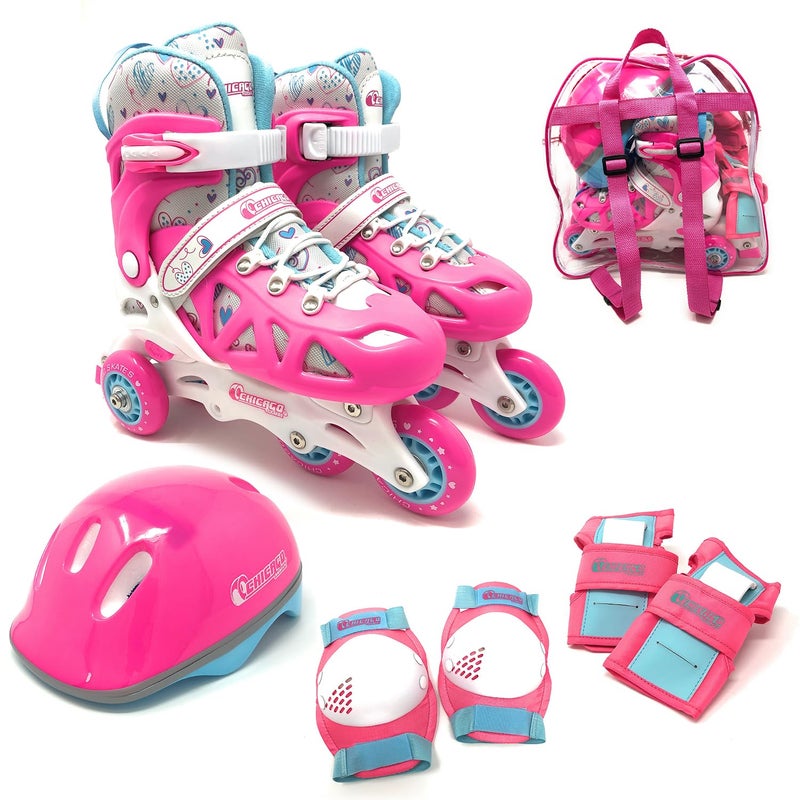 Chicago Skates Chicago Inline Training Roller Skates with Protective Gear for Kids â€“ Durable, Top Performance Roller Blades - Wrist Guards, Kneepads & Backpackâ€“ Padded High-Top Boots,64mm Wheels - Indoor/Outdoor Use - Image 1